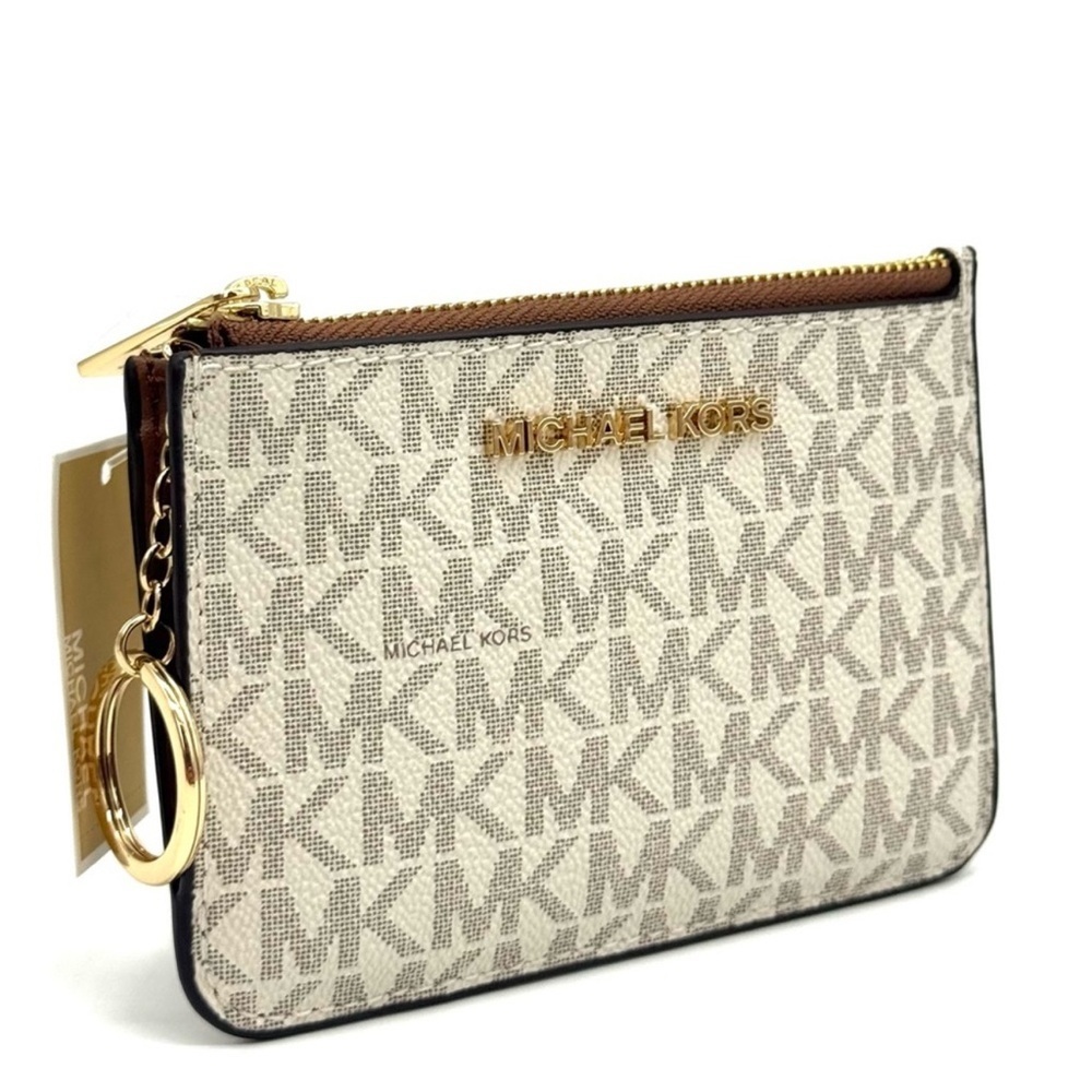 Michael Kors Jet Set Travel Small Signature Logo Coin Purse Vanilla